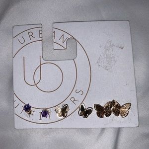 NWT Urban Outfitters Gold and Purple Butterfly Post Earrings Set of Three Studs